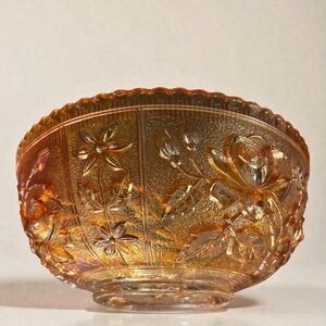 Vintage Carnival Glass Floral Design Serving Bowl